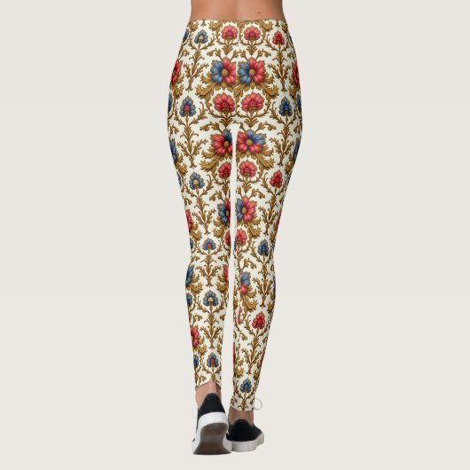 Barokke rood-blauwe en gouden bloemen leggings (Achterkant)