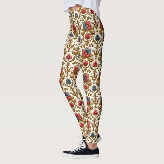 Barokke rood-blauwe en gouden bloemen leggings (Links)