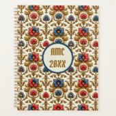 Barokke rood-blauwe en gouden bloemen planner (Voorkant)