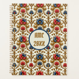 Barokke rood-blauwe en gouden bloemen planner