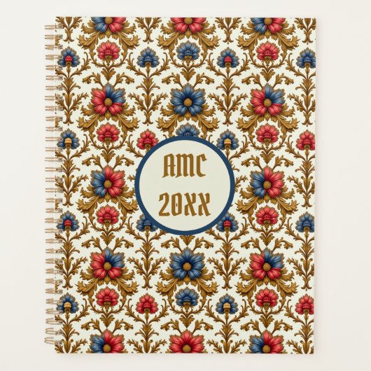 Barokke rood-blauwe en gouden bloemen planner (Voorkant)