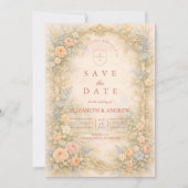 Barokke Rozen Tuin Bruiloft Save The Date (Voorkant)