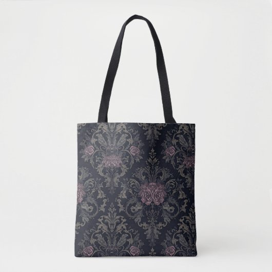 Barokke Rozenmot Tote – Gotische Bloemendamask Tas (Voorkant)