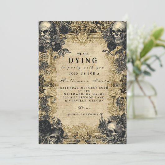 Barokke Schedel Gotische Halloween Soirée Kaart (Staand voorkant)