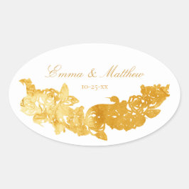 Barokke Siermotief Gouden Bruiloft Monogram Ovale Sticker