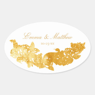 Barokke Siermotief Gouden Bruiloft Monogram Ovale Sticker