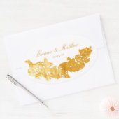 Barokke Siermotief Gouden Bruiloft Monogram Ovale Sticker (Envelop)