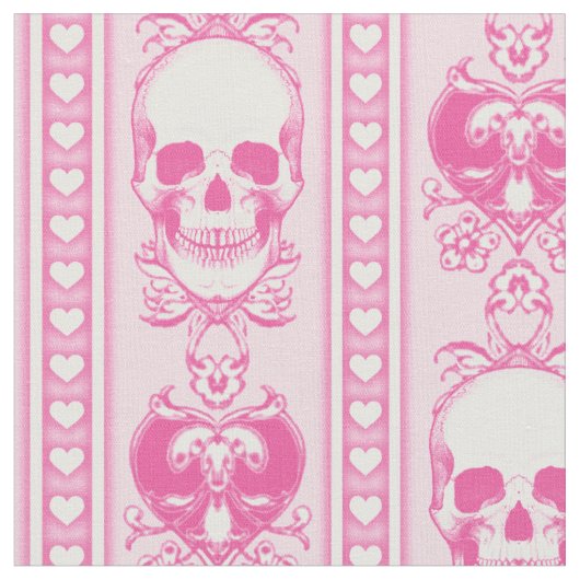 Barokke Skull Stripe Pattern Pink Fabric Stof (Close Up)