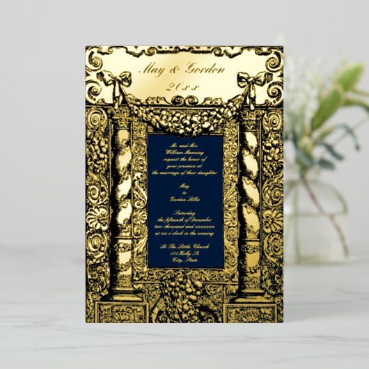  Barokke Solomonic Column Lijst Wedding Folie Uitnodiging (Staand Voorkant)