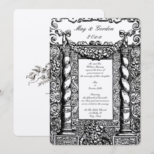  Barokke Solomonic Column Lijst Wedding Kaart (Voorkant / Achterkant)