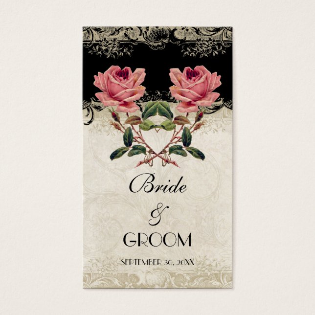 Barokke stijl  Roos Zwart Favor Gift Labels Visitekaartjes (Voorkant)