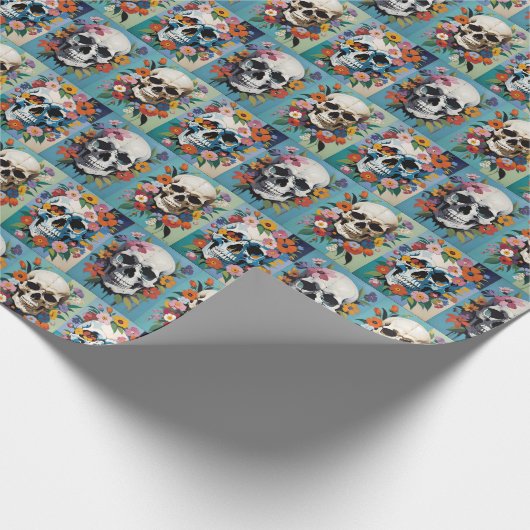 Barokke stijl schedels en Rozen Cadeaupapier (Hoek)