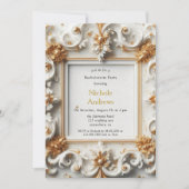 Barokke stijl wit goud vrijgezellenfeest kaart (Voorkant)