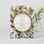 Barokke stijl wit goud vrijgezellenfeest kaart (Staand voorkant)