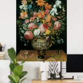 barokke stilstaande bloemen in een fase poster (Thuiskantoor)