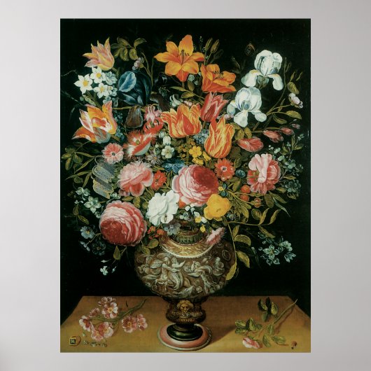 barokke stilstaande bloemen in een fase poster (Voorkant)
