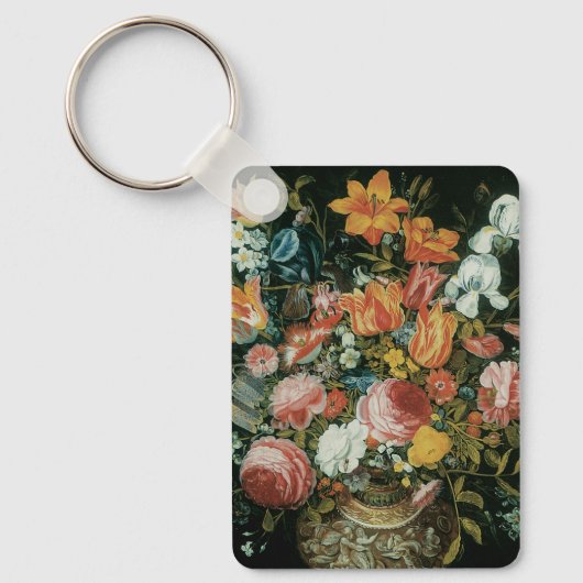 barokke stilstaande bloemen in een fase sleutelhanger (Voorkant)