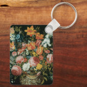 barokke stilstaande bloemen in een fase sleutelhanger (Achterkant)