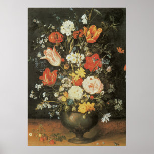 barokke stilstaande bloemen in Metal a Vase Poster