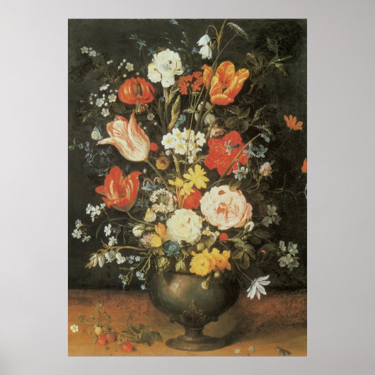 barokke stilstaande bloemen in Metal a Vase Poster (Voorkant)