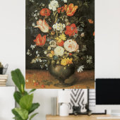 barokke stilstaande bloemen in Metal a Vase Poster (Thuiskantoor)