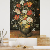 barokke stilstaande bloemen in Metal a Vase Poster (Keuken)