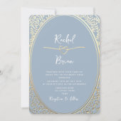  barokke stoffige blauw gouden bruiloft uitnodigin kaart (Voorkant)