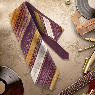 Barokke Strepen Bourgogne Goud ID1095 Stropdas