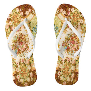 Barokke Victoriaanse bloemrozen tapisserie Teenslippers