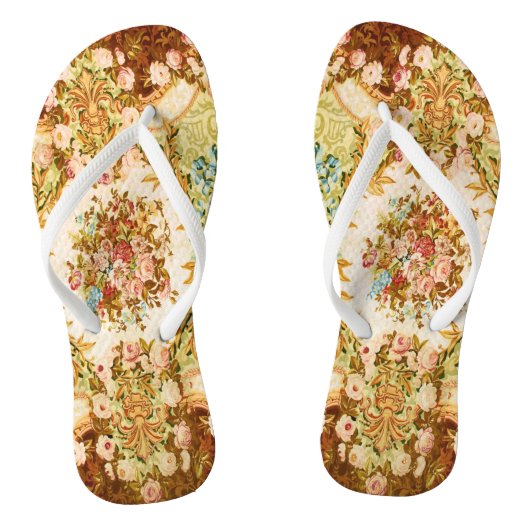 Barokke Victoriaanse bloemrozen tapisserie Teenslippers (Voetbed)