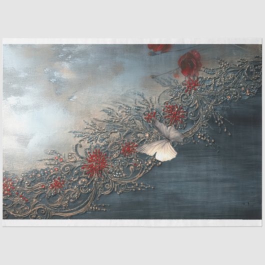 Barokke Vlinder Marine Blauw Rood  Patina Tissuepapier (Voorkant)