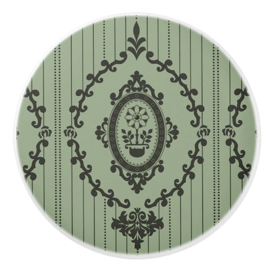 Barokke Wallpaper in Green Keramische Knop (Voorkant)