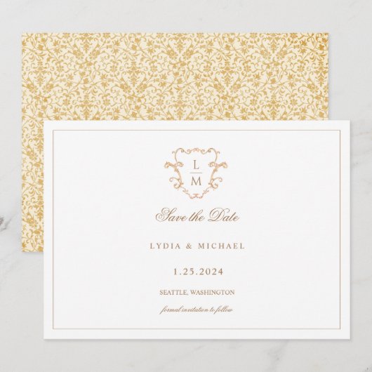 Barokke Wapen | Monogram Huwelijk Save The Date (Voorkant / Achterkant)