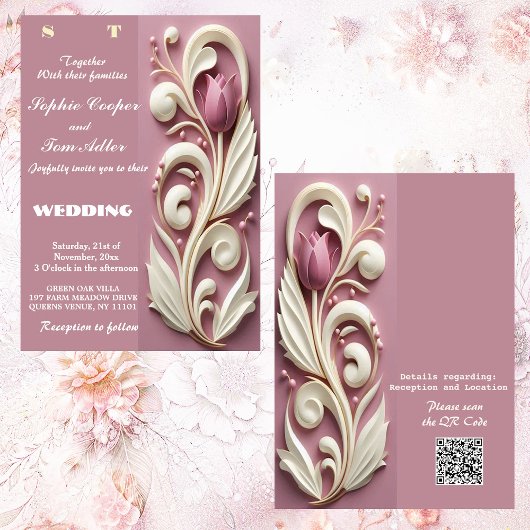 Barokke weelde Pastel Tulp Ivoor Swirl Mulberry Kaart