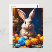 Barokke witte paashaas met eieren briefkaart (Voorkant / Achterkant)