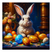 Barokke witte paashaas met eieren perfect poster (Voorkant)