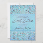 Barokke zilveren en blauwe Quinceanera uitnodiging (Voorkant)