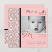 Baroko in Pink Baby Girl Aankondiging (Voorkant / Achterkant)