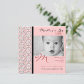 Baroko in Pink Baby Girl Aankondiging (Staand voorkant)