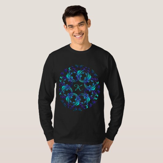 Barokonblauw element. monogram. t-shirt (Voorkant volledig)