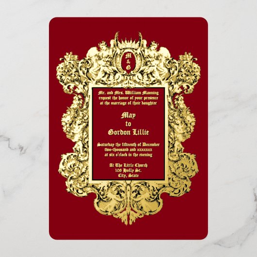 Barokrococo 17e-eeuwse Cherubs & Fruit Border Folie Uitnodiging (Voorkant)