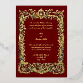 Barokrococo bloemrand met twee harten folie uitnodiging