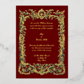 Barokrococo bloemrand met twee harten folie uitnodiging (Voorkant)