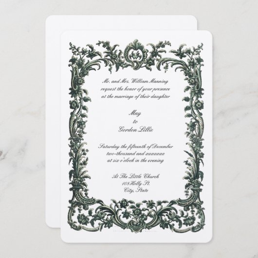 Barokrococo bloemrand met twee harten kaart (Voorkant / Achterkant)