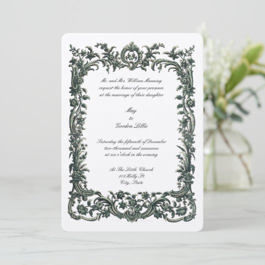 Barokrococo bloemrand met twee harten kaart (Staand voorkant)