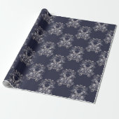 barokstijl floral navy patroon . cadeaupapier (Uitgerold)