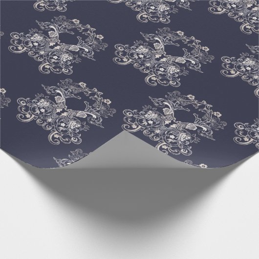 barokstijl floral navy patroon . cadeaupapier (Hoek)