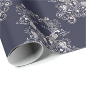 barokstijl floral navy patroon . cadeaupapier (Rol Hoek)