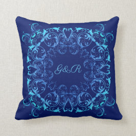 barokstijl floral navy patroon . Monogram. Kussen