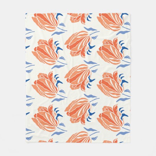Baroktulp: Botanische Vintage Linocut Fleece Deken (Voorkant)